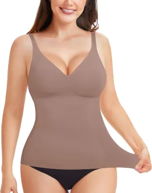 LODAY Compression Tank Tops for Women Tummy Control Shapewear Seamless Body Shaper Workout V-Neck Camisole Cami Tops