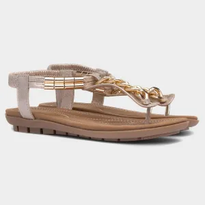Lotus Ladies Cybil Gold Chain Flat Toe Post Sandals