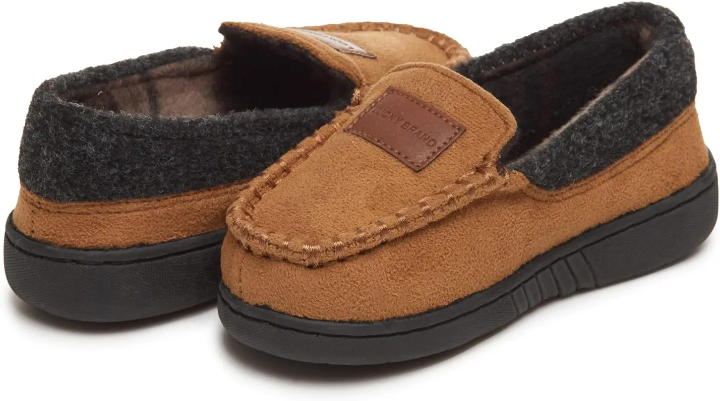 Lucky Brand Boys' Micro Suede Fuzzy Lined Moccasin Slippers