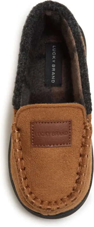 Lucky Brand Boys' Micro Suede Fuzzy Lined Moccasin Slippers