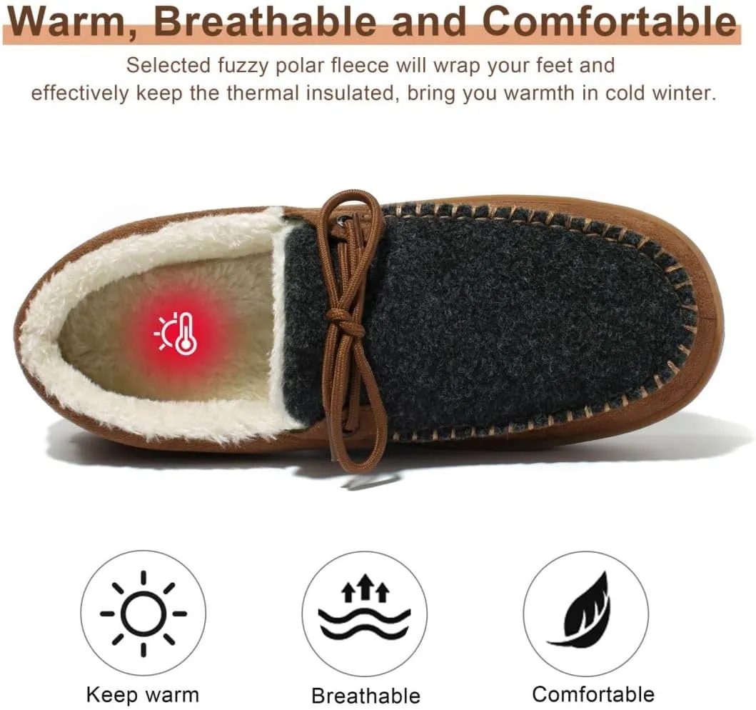 MAINCH Mens Moccasin Slippers with Memory Foam Insoles Warm Furry Lining Indoor Outdoor Size 7-16
