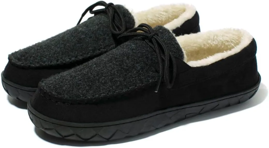 MAINCH Mens Moccasin Slippers with Memory Foam Insoles Warm Furry Lining Indoor Outdoor Size 7-16