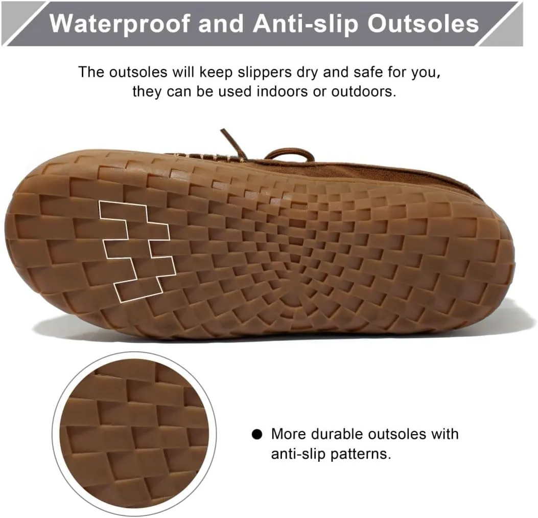 MAINCH Mens Moccasin Slippers with Memory Foam Insoles Warm Furry Lining Indoor Outdoor Size 7-16