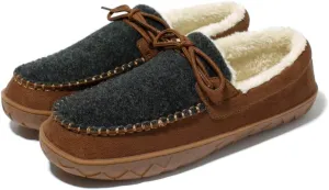 MAINCH Mens Moccasin Slippers with Memory Foam Insoles Warm Furry Lining Indoor Outdoor Size 7-16