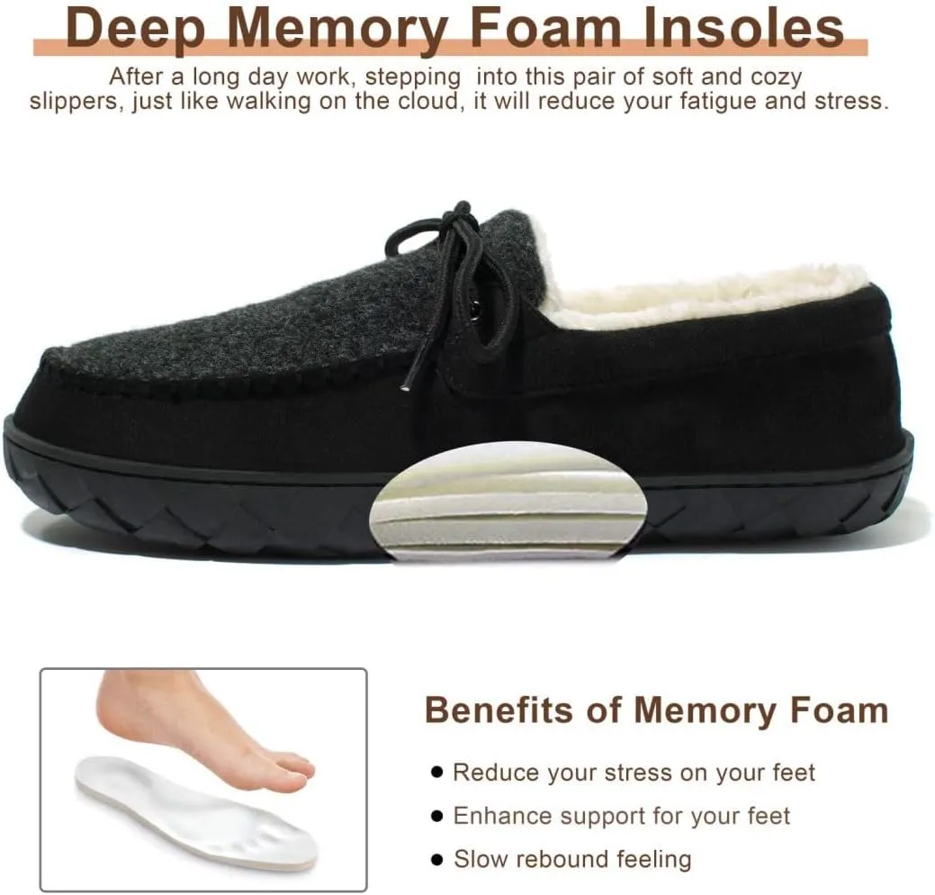 MAINCH Mens Moccasin Slippers with Memory Foam Insoles Warm Furry Lining Indoor Outdoor Size 7-16