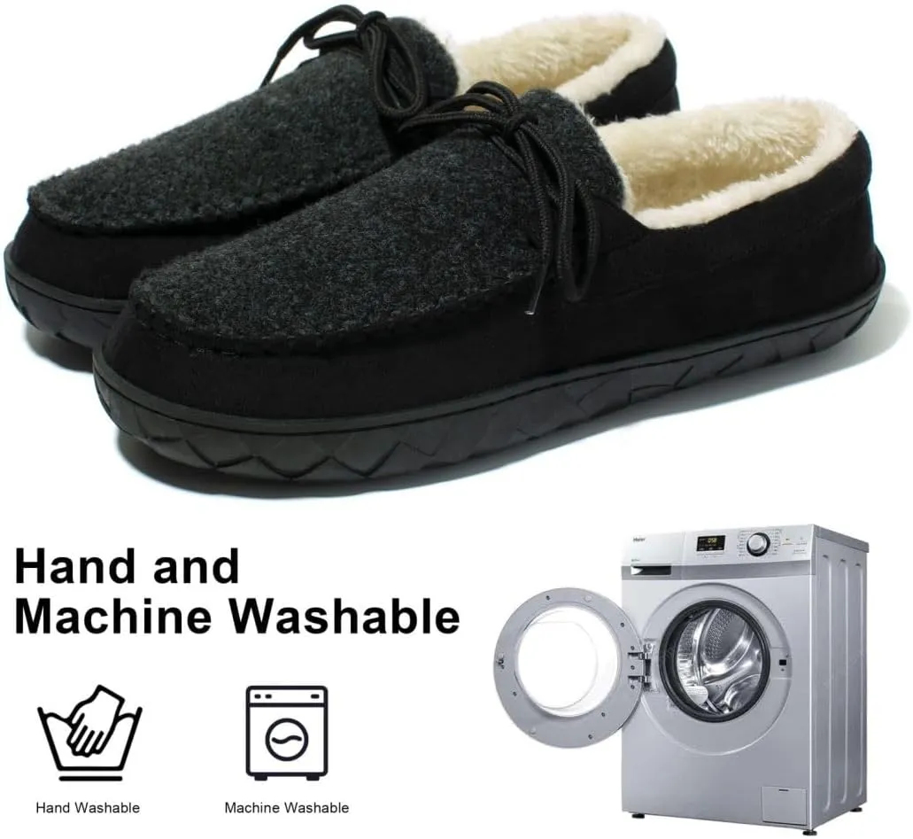MAINCH Mens Moccasin Slippers with Memory Foam Insoles Warm Furry Lining Indoor Outdoor Size 7-16