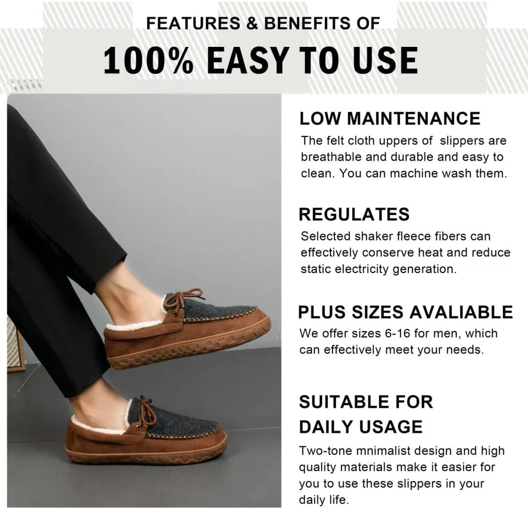 MAINCH Mens Moccasin Slippers with Memory Foam Insoles Warm Furry Lining Indoor Outdoor Size 7-16