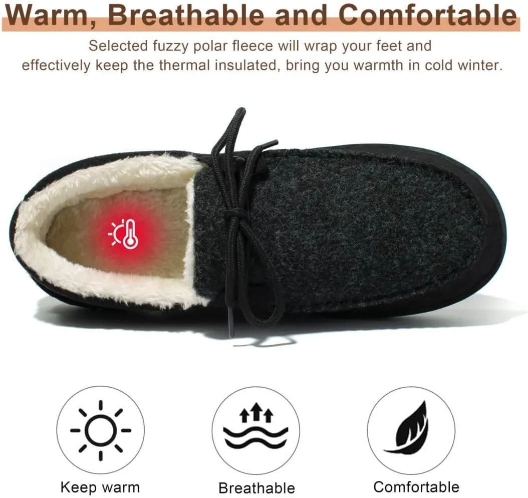 MAINCH Mens Moccasin Slippers with Memory Foam Insoles Warm Furry Lining Indoor Outdoor Size 7-16