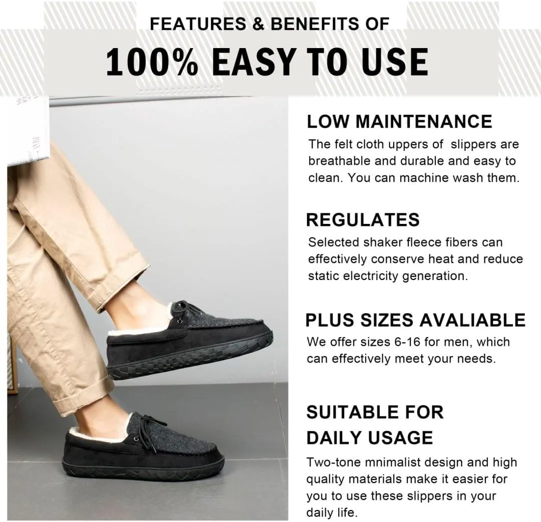 MAINCH Mens Moccasin Slippers with Memory Foam Insoles Warm Furry Lining Indoor Outdoor Size 7-16