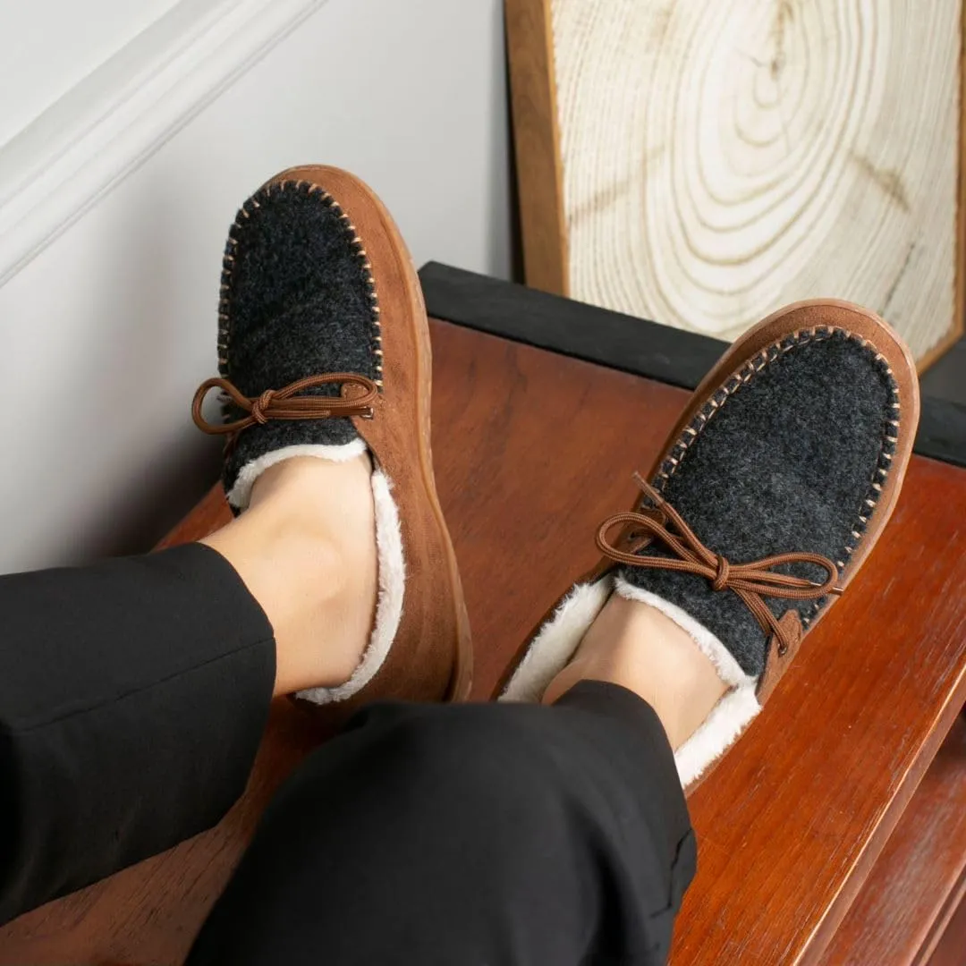 MAINCH Mens Moccasin Slippers with Memory Foam Insoles Warm Furry Lining Indoor Outdoor Size 7-16