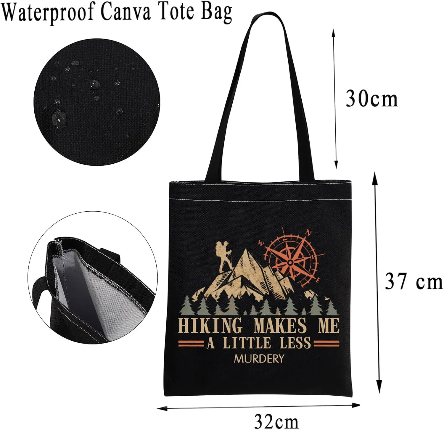 MBMSO Hiking Tote Bag Funny Hiker Gift for Hiking Lovers Shopping Bag Hiking Makes Me a Little Less Murder Bag Outdoorsy Gift