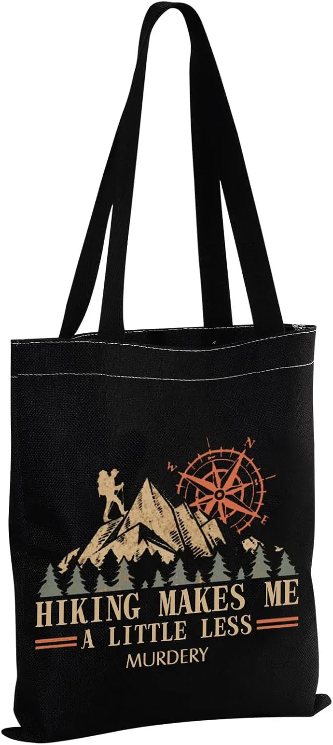 MBMSO Hiking Tote Bag Funny Hiker Gift for Hiking Lovers Shopping Bag Hiking Makes Me a Little Less Murder Bag Outdoorsy Gift