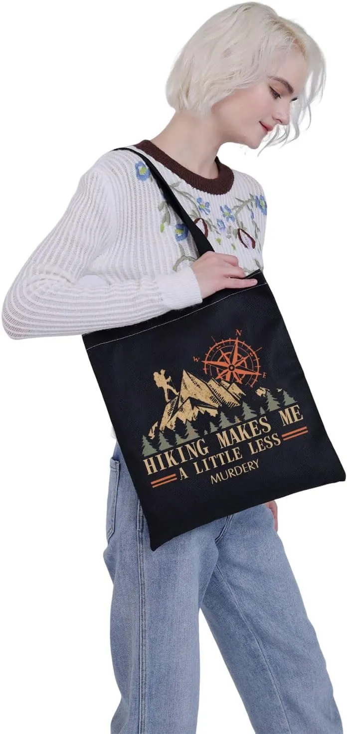 MBMSO Hiking Tote Bag Funny Hiker Gift for Hiking Lovers Shopping Bag Hiking Makes Me a Little Less Murder Bag Outdoorsy Gift