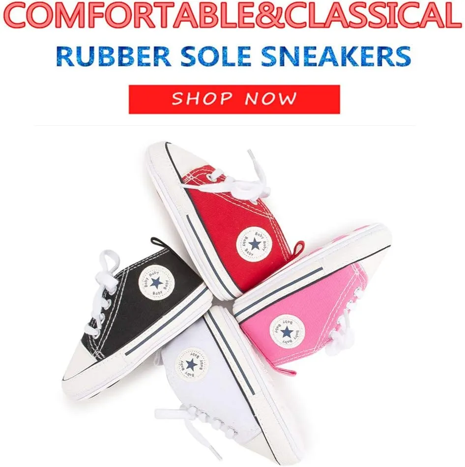 Meckior Baby Girls Boys Canvas Sneakers Soft Sole High-Top Ankle Infant First Walkers Crib Shoes