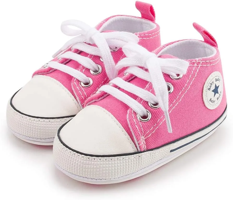 Meckior Baby Girls Boys Canvas Sneakers Soft Sole High-Top Ankle Infant First Walkers Crib Shoes