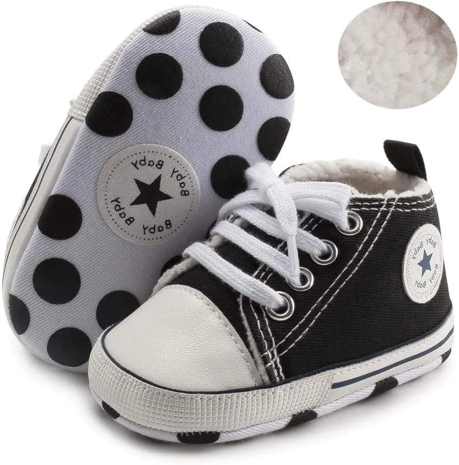 Meckior Baby Girls Boys Canvas Sneakers Soft Sole High-Top Ankle Infant First Walkers Crib Shoes