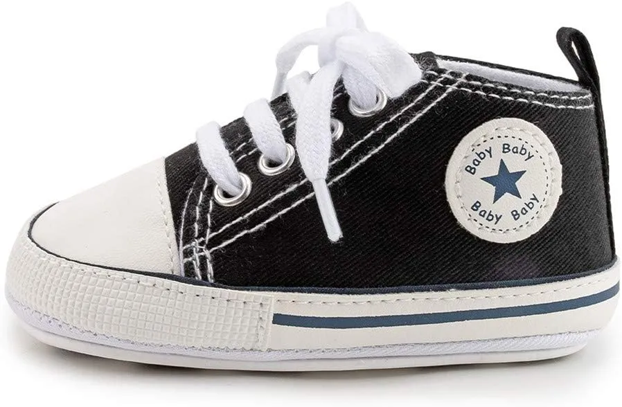 Meckior Baby Girls Boys Canvas Sneakers Soft Sole High-Top Ankle Infant First Walkers Crib Shoes