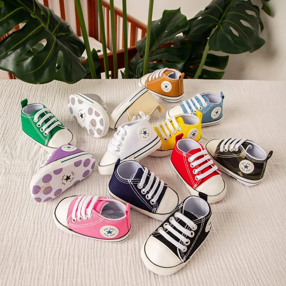 Meckior Baby Girls Boys Canvas Sneakers Soft Sole High-Top Ankle Infant First Walkers Crib Shoes