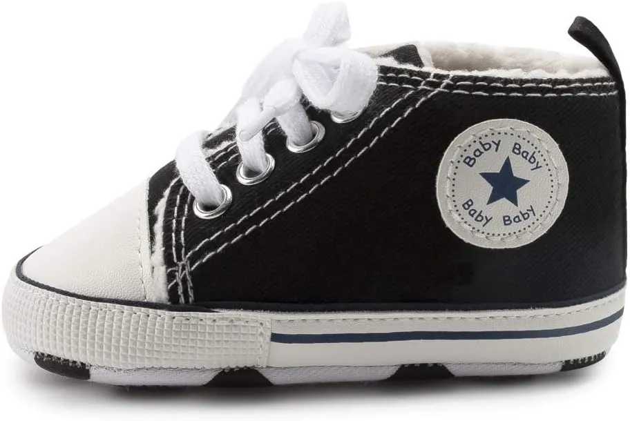 Meckior Baby Girls Boys Canvas Sneakers Soft Sole High-Top Ankle Infant First Walkers Crib Shoes