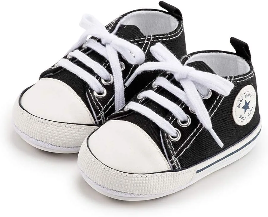 Meckior Baby Girls Boys Canvas Sneakers Soft Sole High-Top Ankle Infant First Walkers Crib Shoes