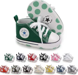 Meckior Baby Girls Boys Canvas Sneakers Soft Sole High-Top Ankle Infant First Walkers Crib Shoes