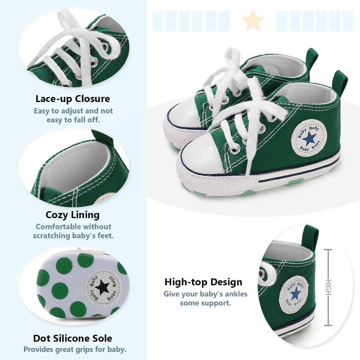 Meckior Baby Girls Boys Canvas Sneakers Soft Sole High-Top Ankle Infant First Walkers Crib Shoes