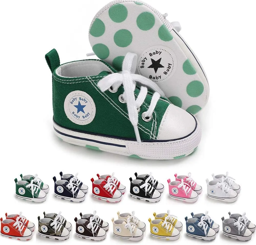 Meckior Baby Girls Boys Canvas Sneakers Soft Sole High-Top Ankle Infant First Walkers Crib Shoes