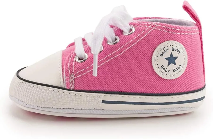 Meckior Baby Girls Boys Canvas Sneakers Soft Sole High-Top Ankle Infant First Walkers Crib Shoes