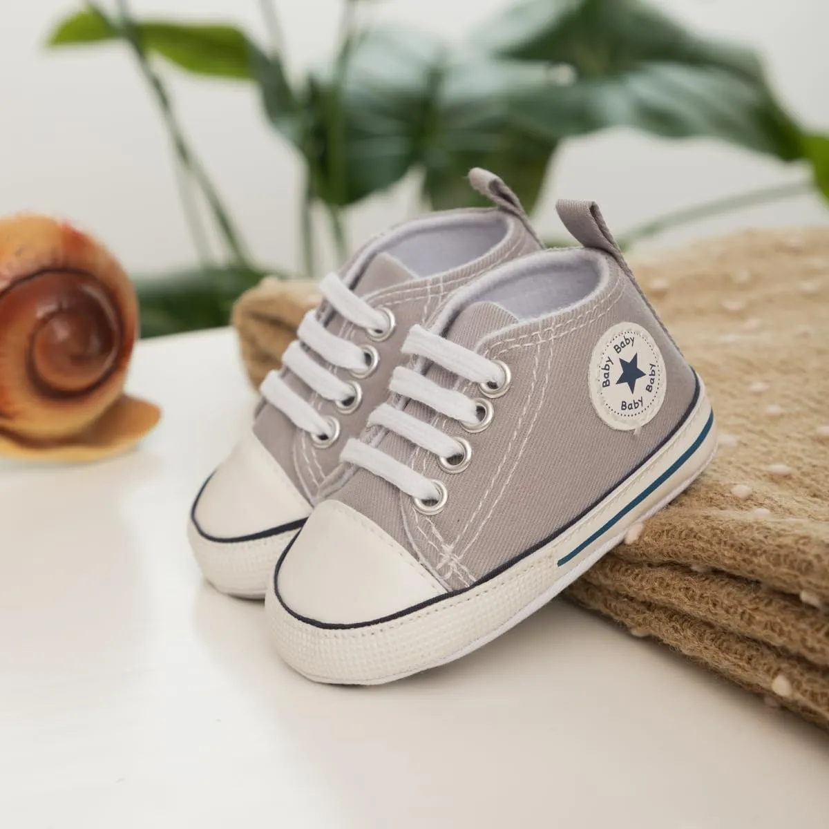 Meckior Baby Girls Boys Canvas Sneakers Soft Sole High-Top Ankle Infant First Walkers Crib Shoes
