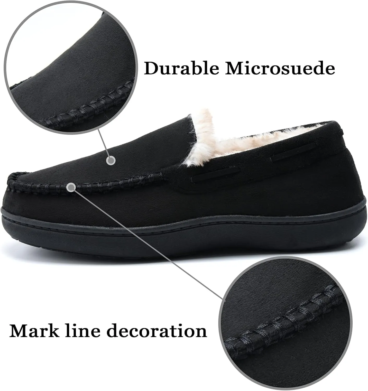 Men's Fuzzy Moccasin House Slippers Memory Foam, Cozy Mens Fluffy Warm Indoor Slippers Closed Back for Winter, Non-Slip Soft Comfy Bedroom Slippers for Men
