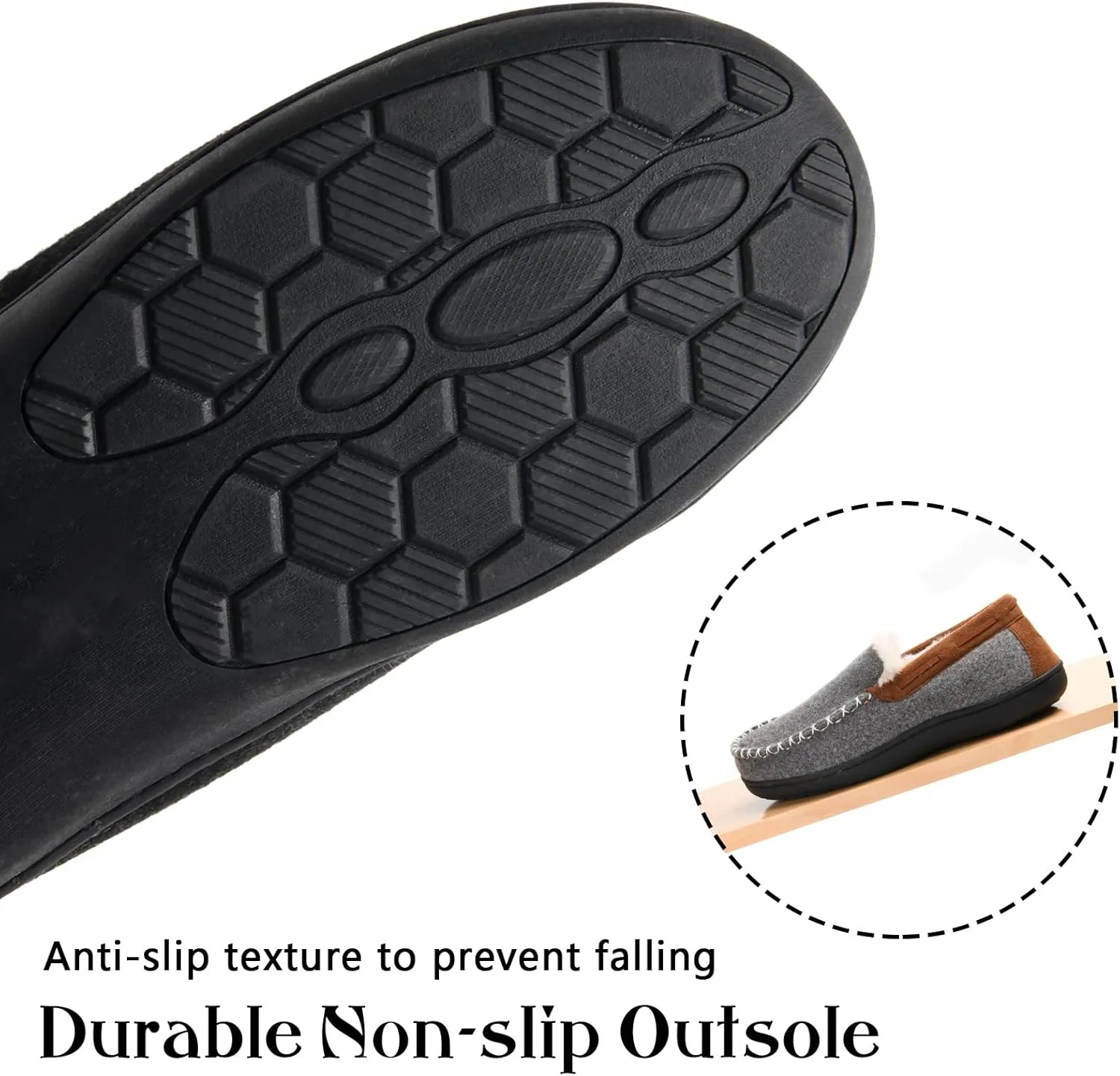 Men's Fuzzy Moccasin House Slippers Memory Foam, Cozy Mens Fluffy Warm Indoor Slippers Closed Back for Winter, Non-Slip Soft Comfy Bedroom Slippers for Men