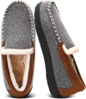 Men's Fuzzy Moccasin House Slippers Memory Foam, Cozy Mens Fluffy Warm Indoor Slippers Closed Back for Winter, Non-Slip Soft Comfy Bedroom Slippers for Men