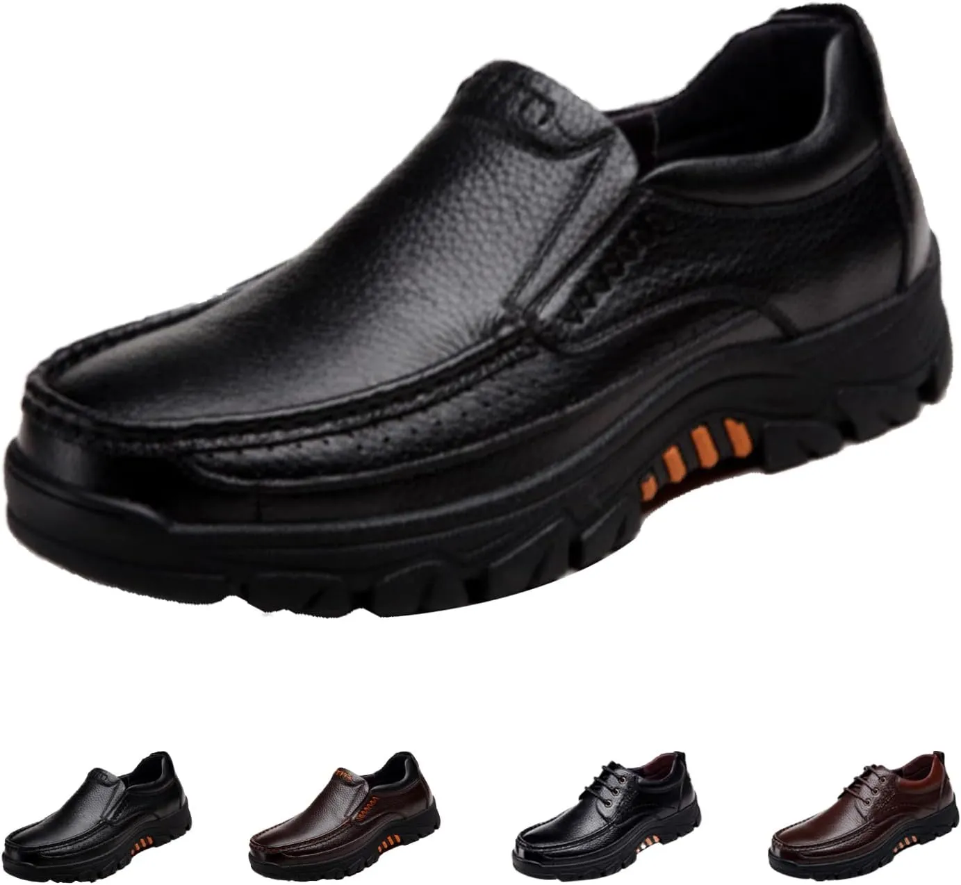 Men's Leather Arch Support Dress Shoes,Comfort Slip On/Lace up Non-Slip Softsole Casual Oxford Travel Walking Loafers
