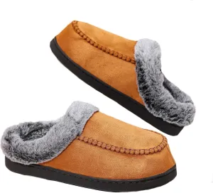 Men's Memory Foam Moccasin Slippers, Indoor and Outdoor Warm Fuzzy Fleece House Shoes