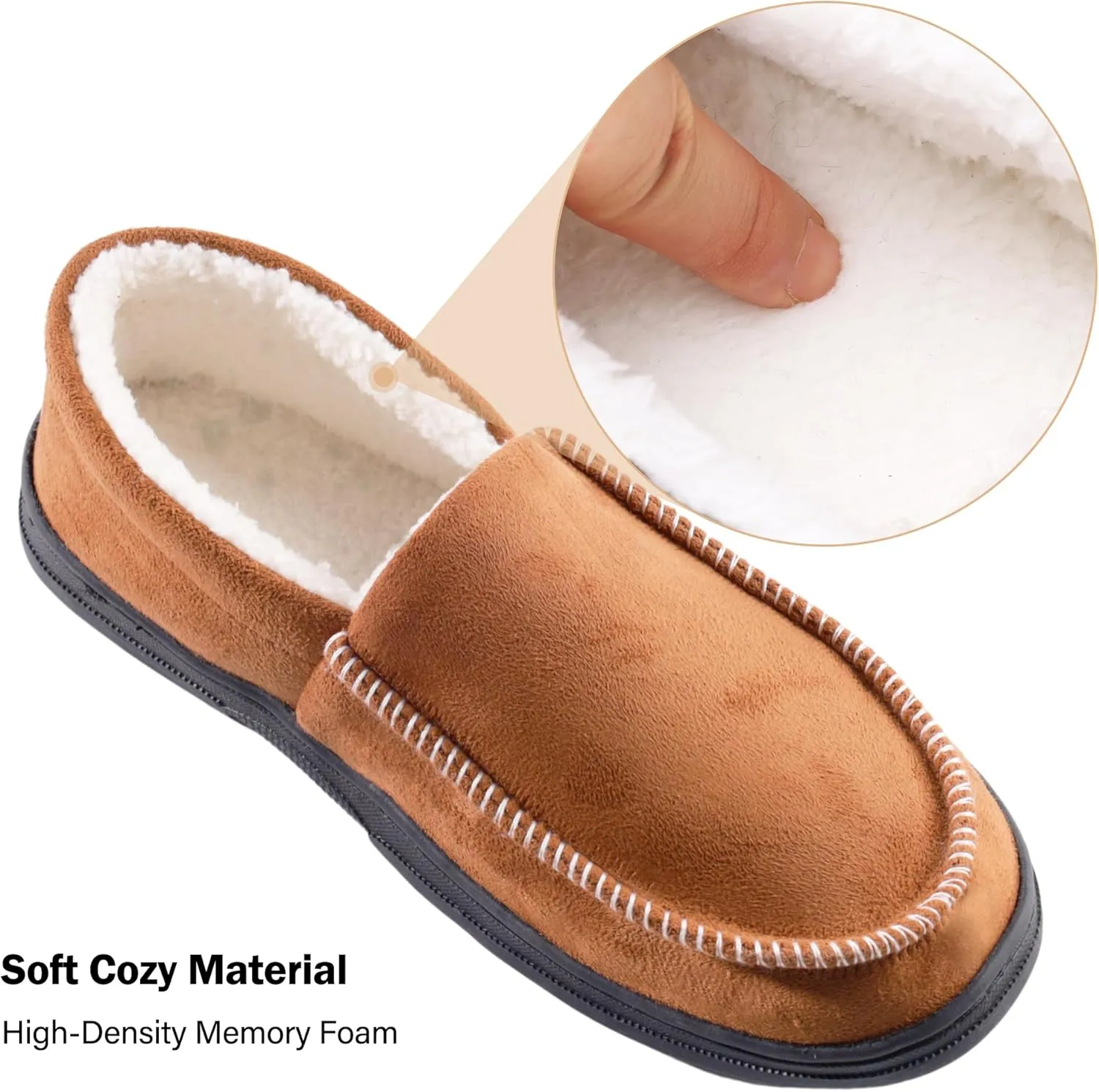 Mens Moccasin Slippers Indoor Outdoor House Slippers Warm Plush Fuzzy Memory Foam House Shoes