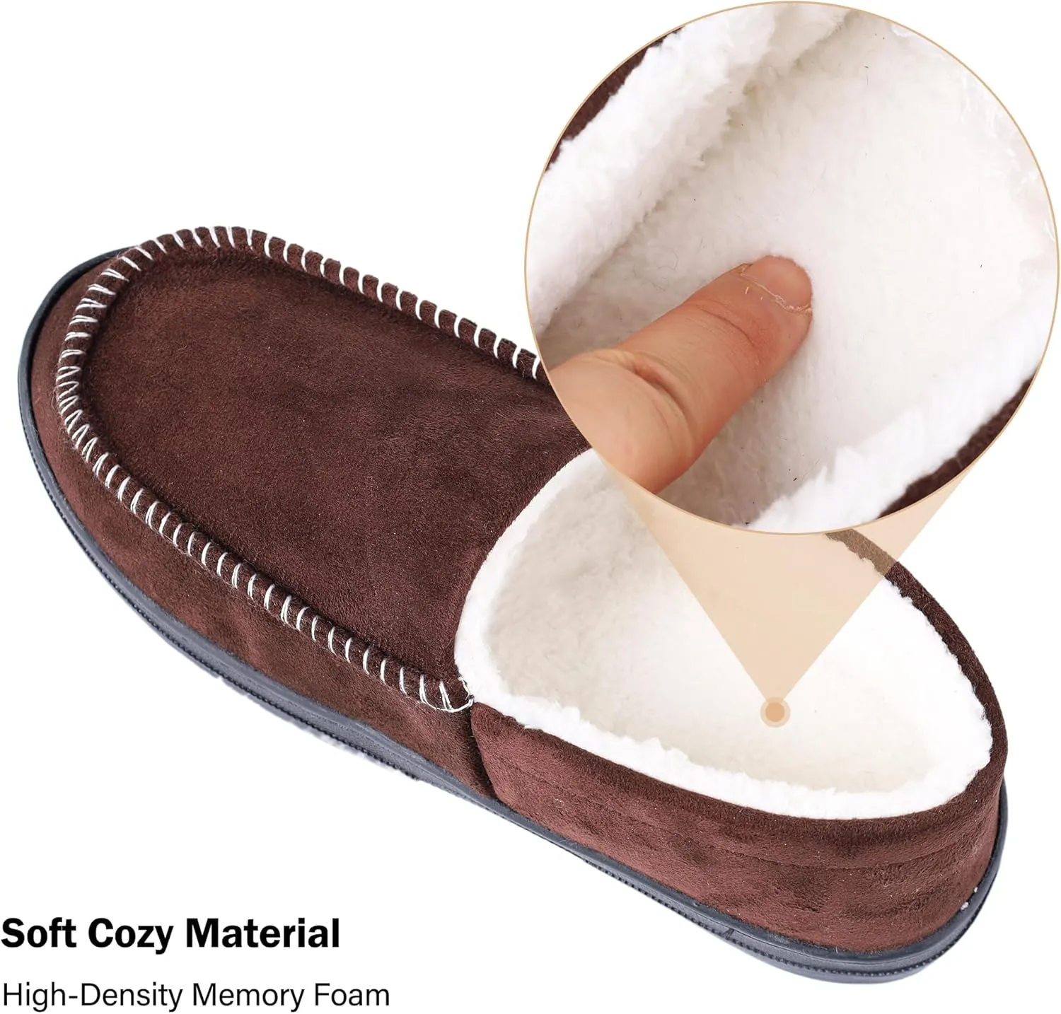 Mens Moccasin Slippers Indoor Outdoor House Slippers Warm Plush Fuzzy Memory Foam House Shoes