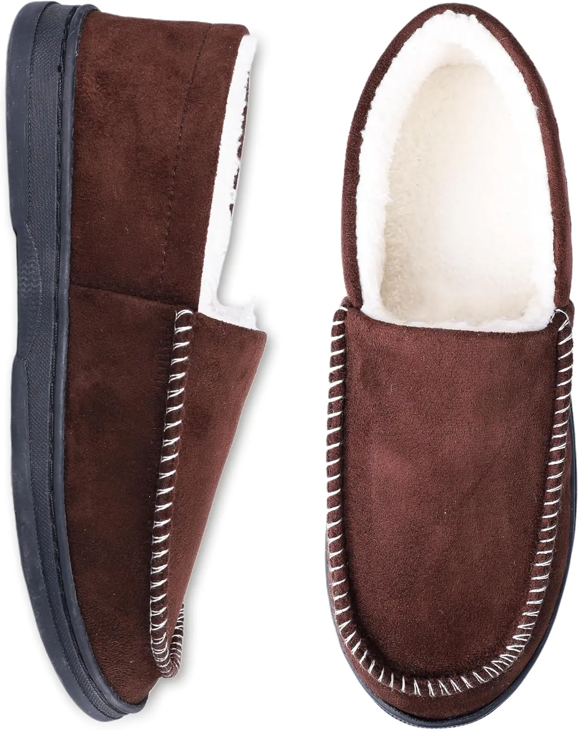 Mens Moccasin Slippers Indoor Outdoor House Slippers Warm Plush Fuzzy Memory Foam House Shoes