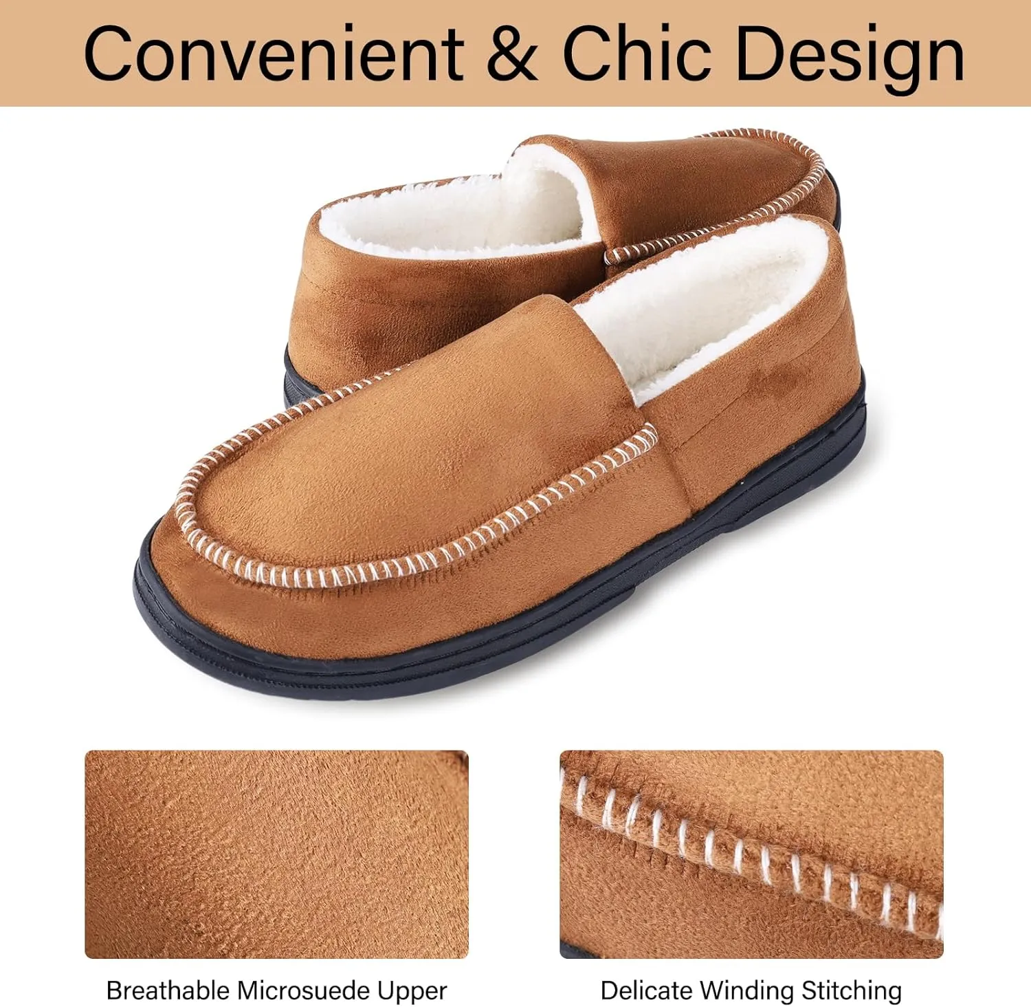 Mens Moccasin Slippers Indoor Outdoor House Slippers Warm Plush Fuzzy Memory Foam House Shoes