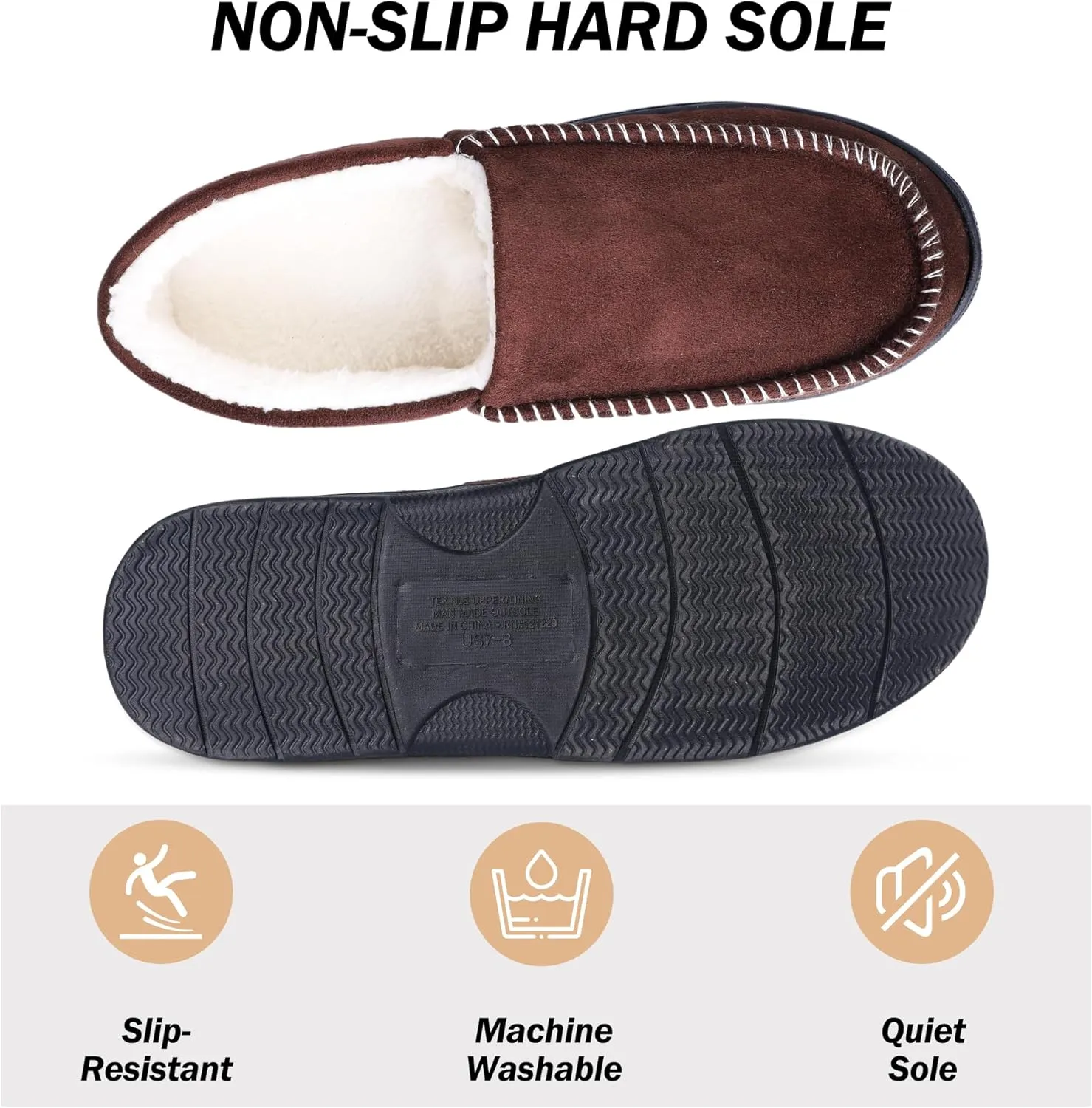Mens Moccasin Slippers Indoor Outdoor House Slippers Warm Plush Fuzzy Memory Foam House Shoes
