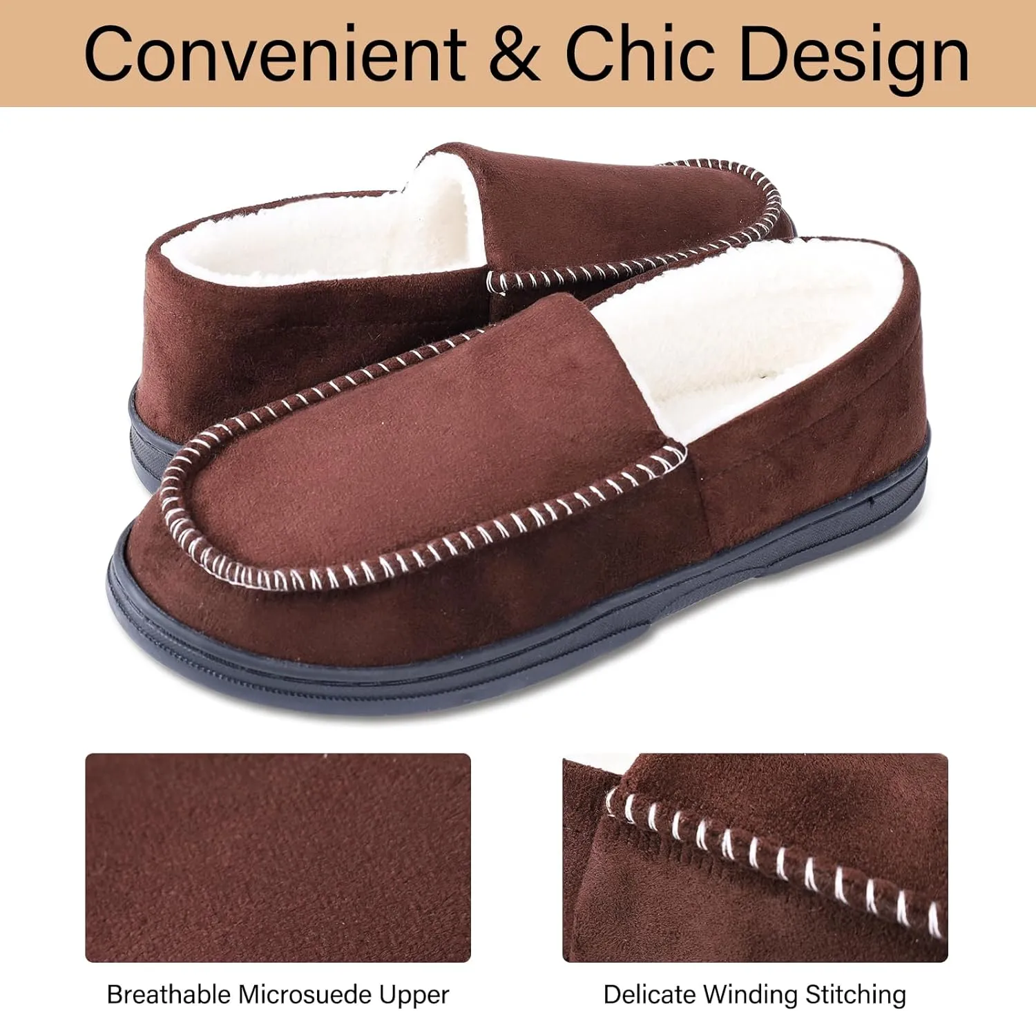 Mens Moccasin Slippers Indoor Outdoor House Slippers Warm Plush Fuzzy Memory Foam House Shoes