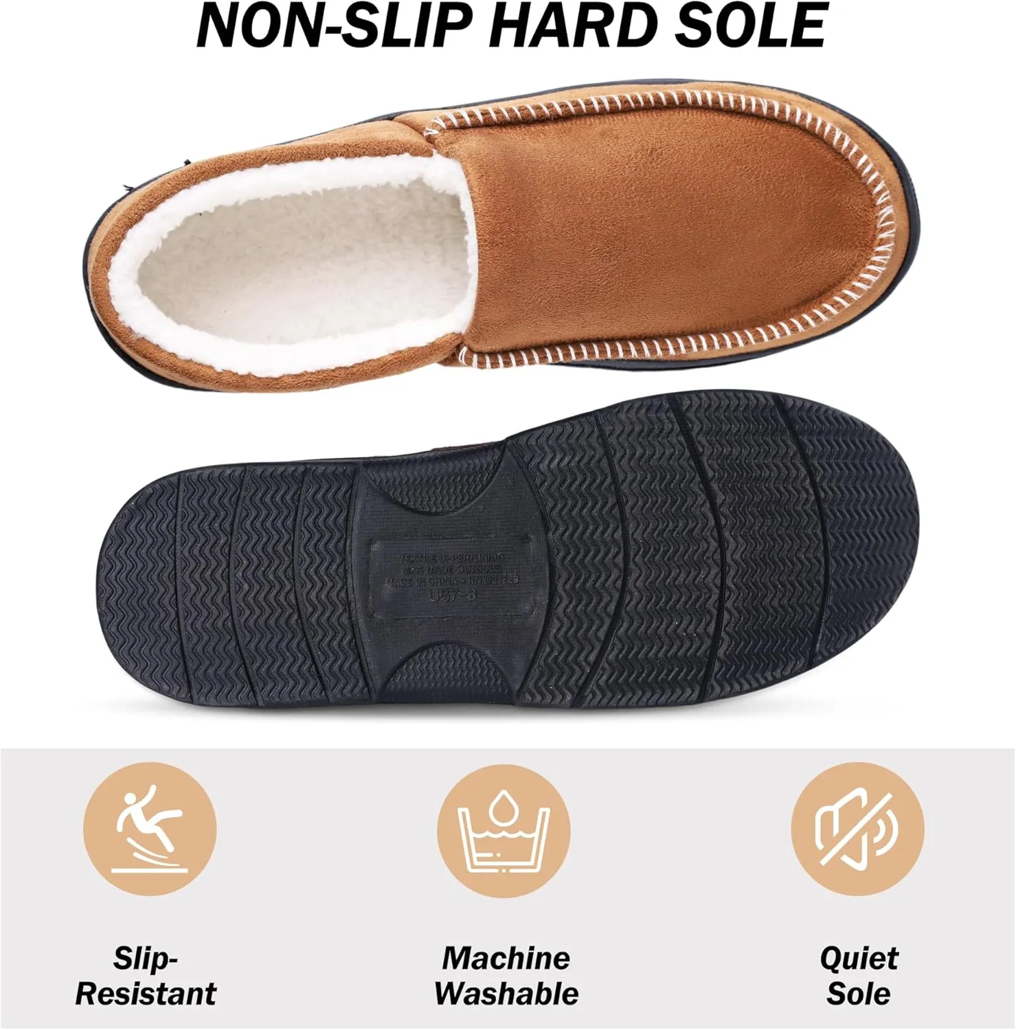 Mens Moccasin Slippers Indoor Outdoor House Slippers Warm Plush Fuzzy Memory Foam House Shoes