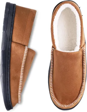 Mens Moccasin Slippers Indoor Outdoor House Slippers Warm Plush Fuzzy Memory Foam House Shoes