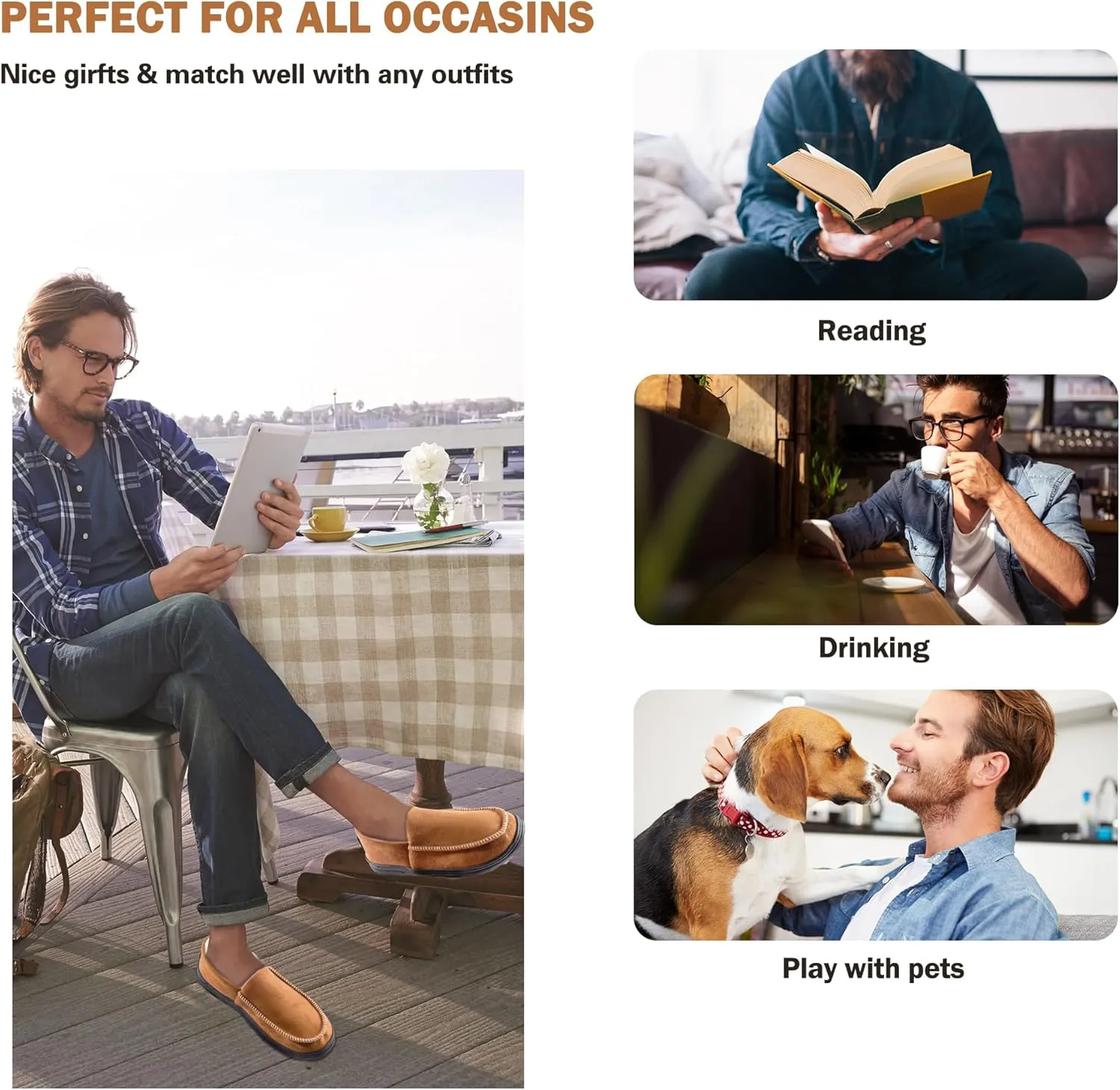 Mens Moccasin Slippers Indoor Outdoor House Slippers Warm Plush Fuzzy Memory Foam House Shoes