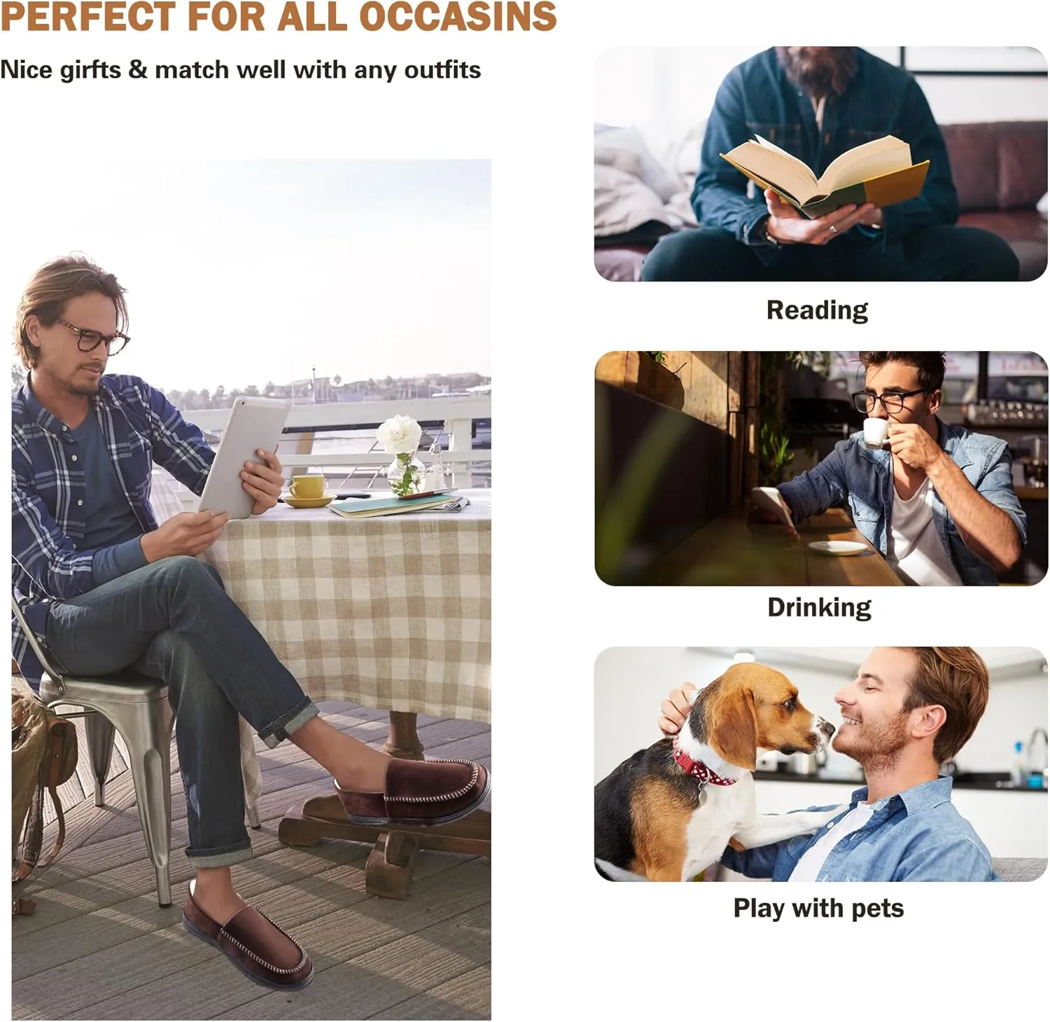 Mens Moccasin Slippers Indoor Outdoor House Slippers Warm Plush Fuzzy Memory Foam House Shoes