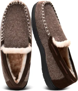 Mens Slippers with Memory Foam,Cozy Warm Winter Moccasin Slippers for Men,Non-slip Indoor House Shoes