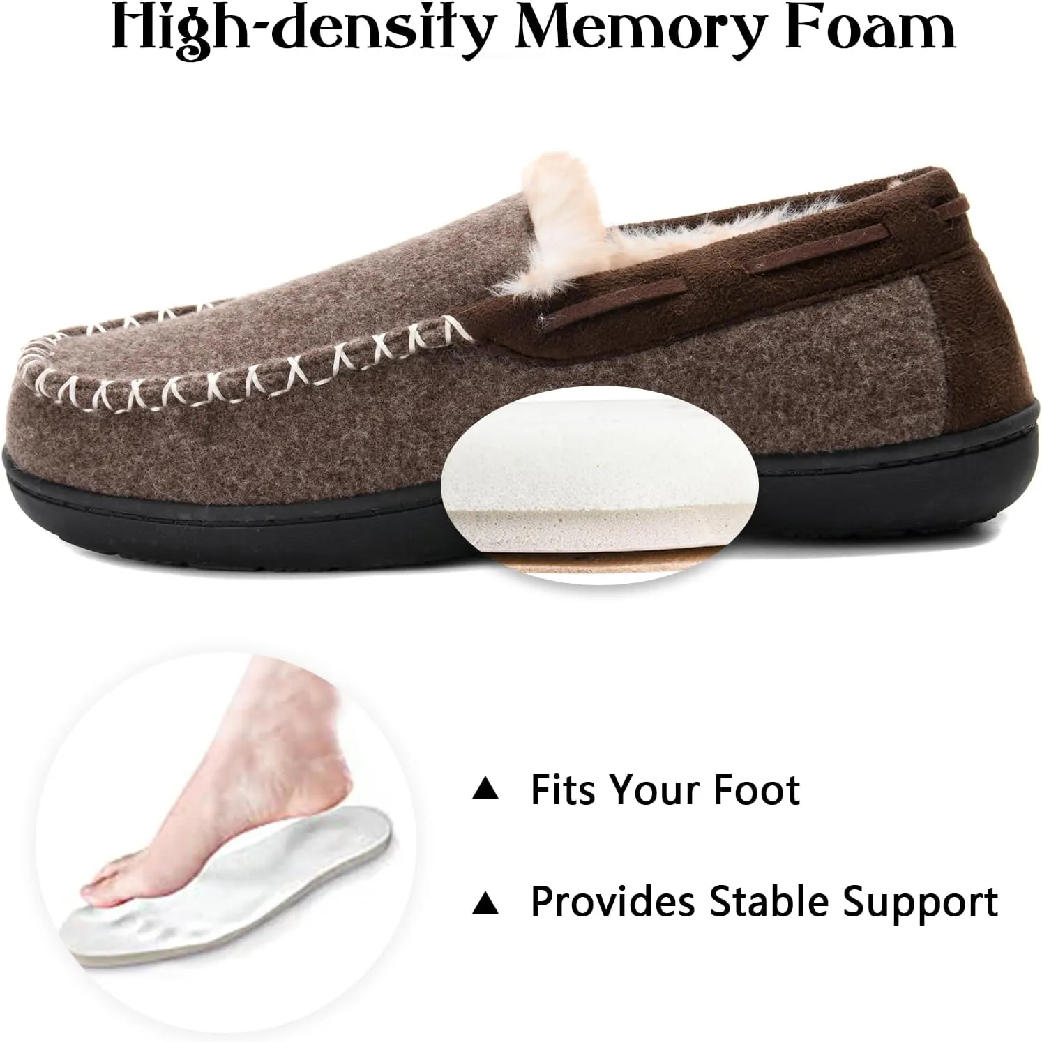 Mens Slippers with Memory Foam,Cozy Warm Winter Moccasin Slippers for Men,Non-slip Indoor House Shoes