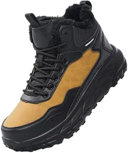 Men's Snow Boots Waterproof Warm Fur Lined Winter Hiking Boot Non-slip Outdoor Ankle High-top Shoes Work Hiker Trekking Trail