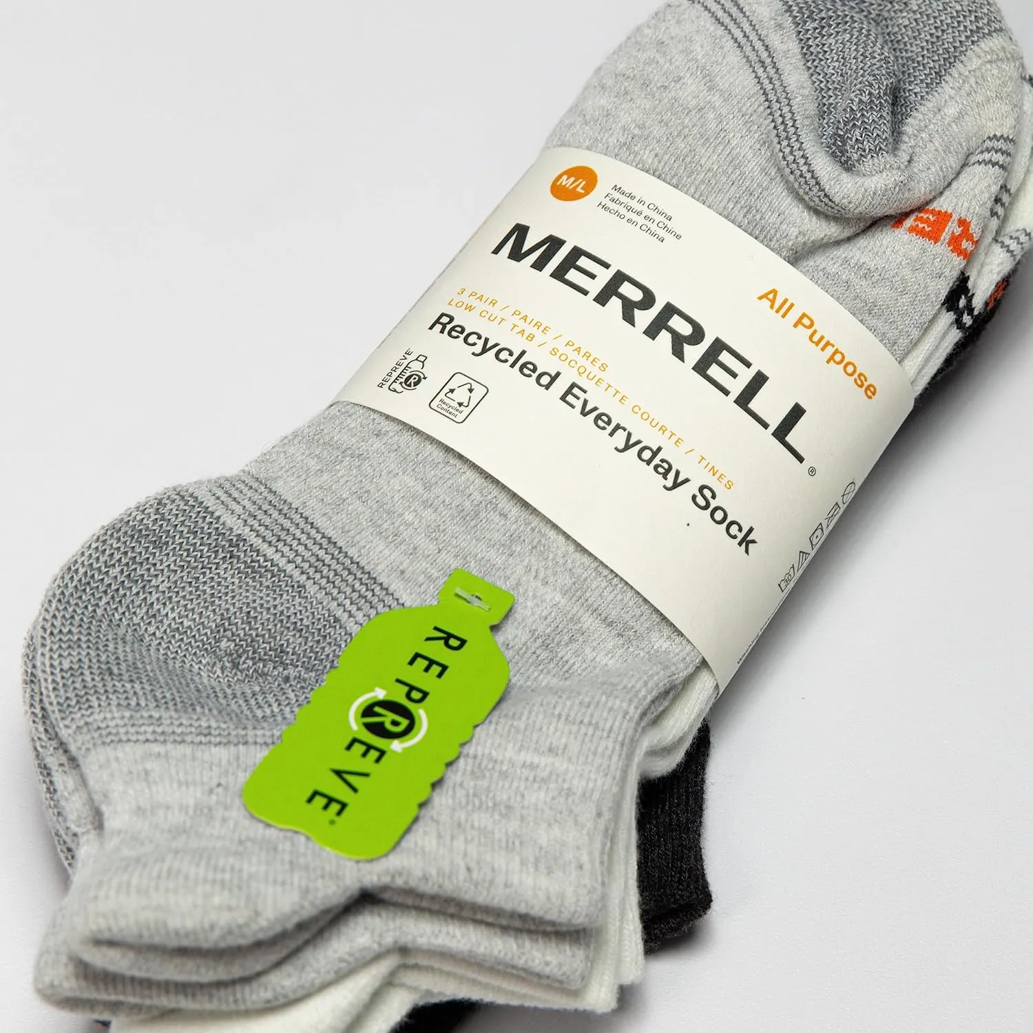 Merrell Unisex-Adult Recycled Everyday Half Cushion Low Cut Tab Socks - 3 Pairs - Breathable Hiking
