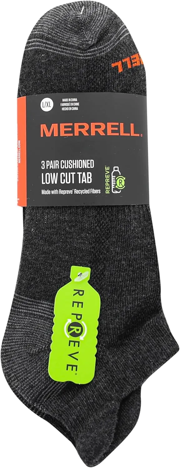 Merrell Unisex-Adult Recycled Everyday Half Cushion Low Cut Tab Socks - 3 Pairs - Breathable Hiking