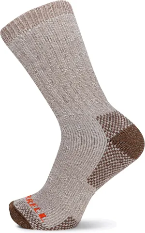 Merrell Unisex-Adult's Heavyweight Merino Wool Hiking Crew Socks-Breathable Reinforced Cushion and Arch Support, Brown (1 Pair), M/L (Men's 9.5-12 / Women's 10-13)